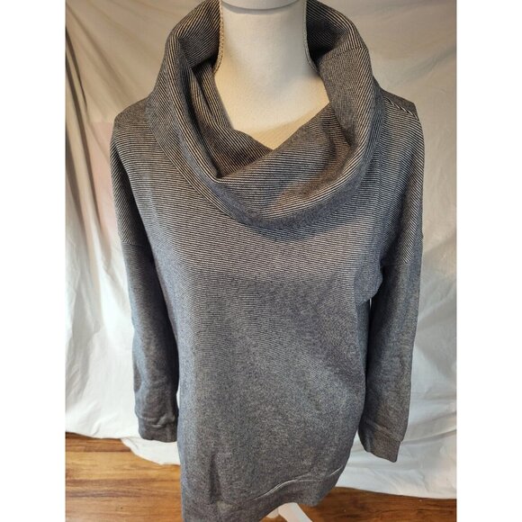 LL Bean Signature Sweater Women M Cowl Neck Blue Stripe Nautical Coastal Preppy‎ - Picture 1 of 5